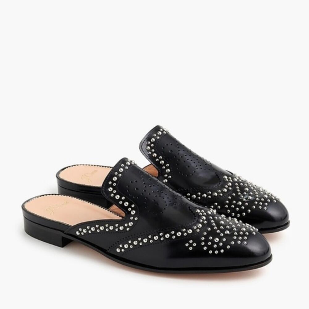 J.Crew Academy Loafer Studded Leather Mules Black